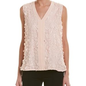 Badgley Mischka Silk appliqué top. Pink. NWT.